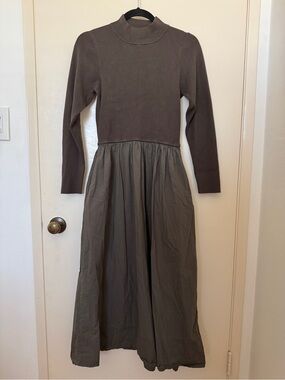 Marie Oliver Barrett mock neck multimedia dress in Olive size L $368 MSRP
